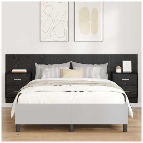 Testata con Comodino 3 pcs Rovere Nero Legno multistrato - Foto 2