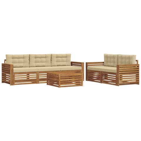 Set di divani da esterno con cuscino 6 pcs Naturale e Beige - Foto 1