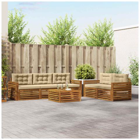 Set di divani da esterno con cuscino 6 pcs Naturale e Beige - Foto 2