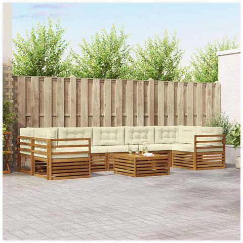 Set di divani da esterno con cuscino 8 pcs Naturale e Crema - Foto 2