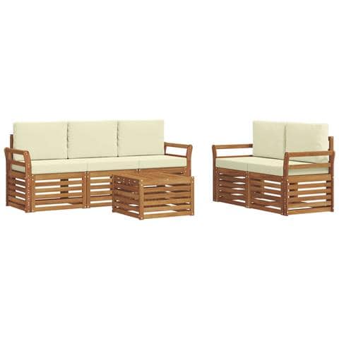 Set divani 6 pcs Naturale e Crema Legno di Acacia Massello - Foto 1