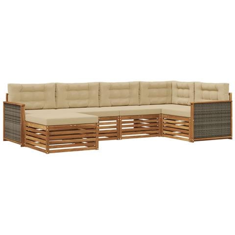 Set di divani da esterno con cuscino 6 pcs Naturale e Beige - Foto 1