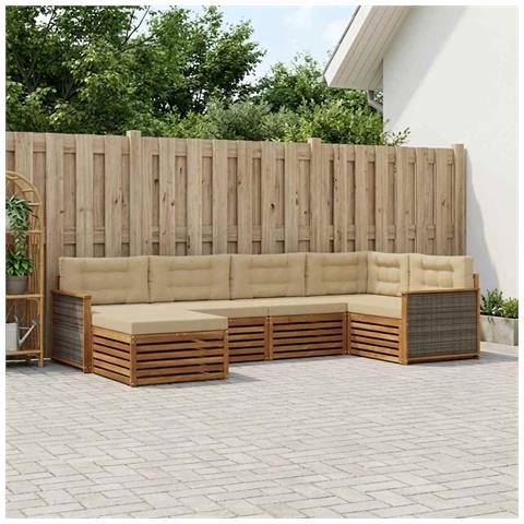 Set di divani da esterno con cuscino 6 pcs Naturale e Beige - Foto 2