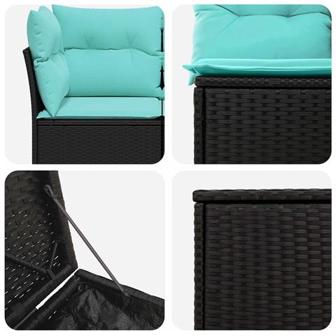 Set di divani 5 pz Nero e Blu Rattan sintetico e Acciaio - Foto 2