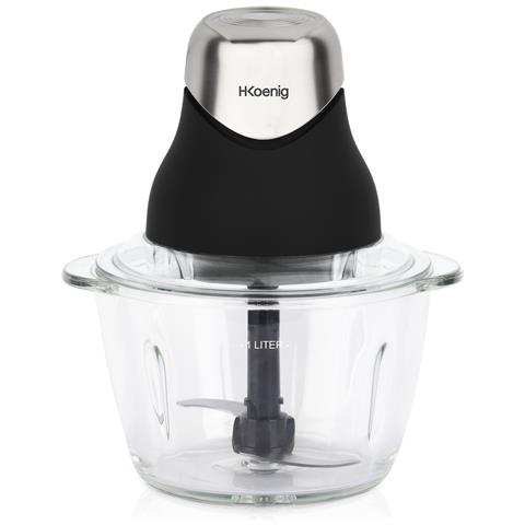Mini Tritatutto elettrico Nero LEO8 Ciotola di vetro graduata resistente 1L Lame in acciaio inox, coperchio per conservazione - Foto 1