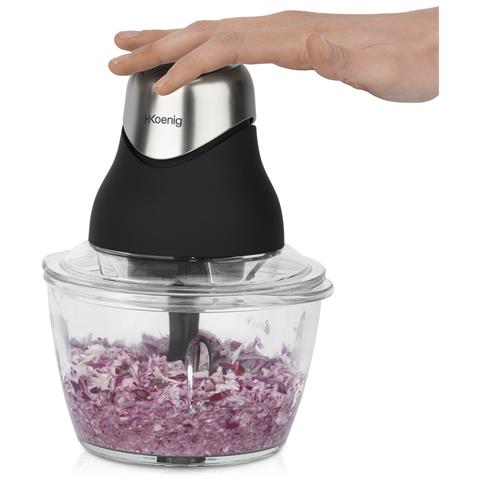Mini Tritatutto elettrico Nero LEO8 Ciotola di vetro graduata resistente 1L Lame in acciaio inox, coperchio per conservazione - Foto 2