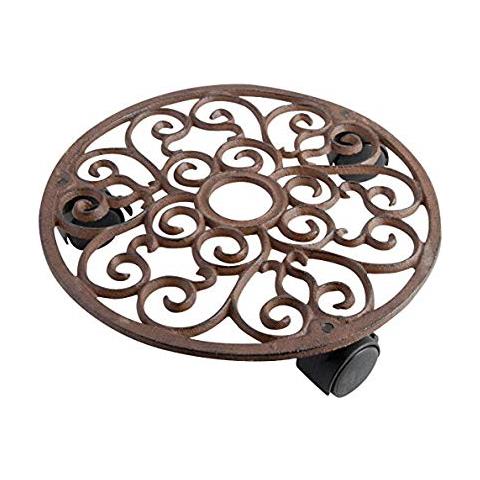 Esschert Design - Carrello Portavasi In Ghisa, 28 Cm, Con 3 Rotelle, Decorazione: Viticci - Foto 2