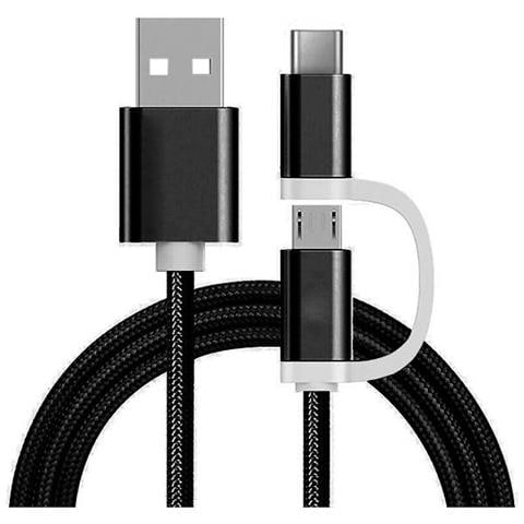 Cavo di Ricarica Rapida 2A 2 in 1 micro USB / USB-C 1m Nylon - Nero - Foto 1