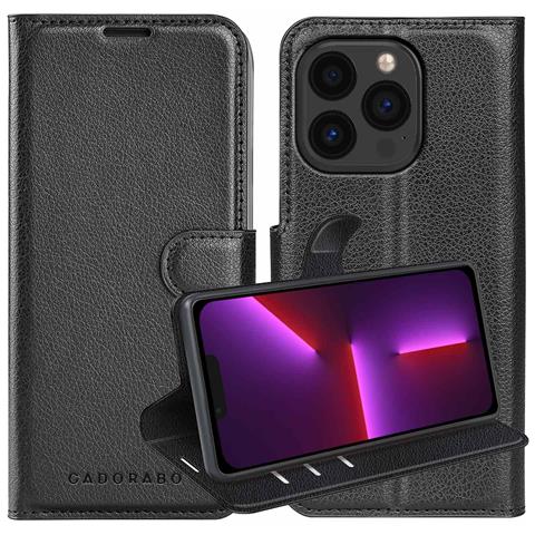 Custodia Compatibile Con Apple Iphone 13 Pro In Nero Carbone - Coperchio Protettiva Con Chiusura Magnetica, Funzione Stand E Tasca Per Le Carte - Foto 1