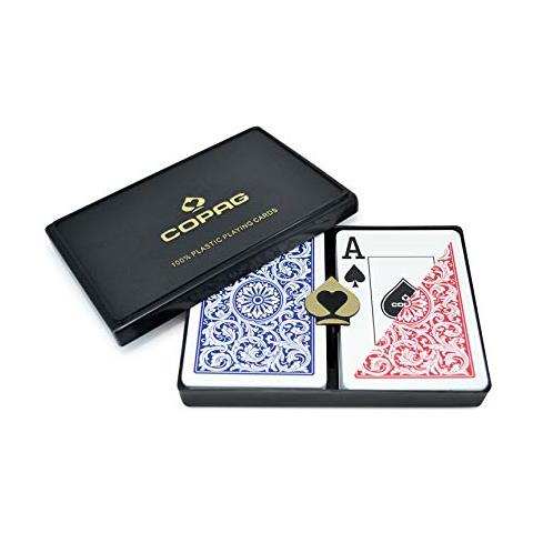 1546 Design Carte Da Gioco In Plastica Al 100%, Formato Poker Jumbo Index Set Doppio Mazzo Rossoblu - Foto 1