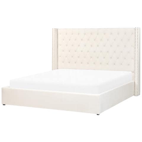 Letto Matrimoniale Contenitore Velluto Bianco Sporco 180 X 200 Cm Lubbon - Foto 2
