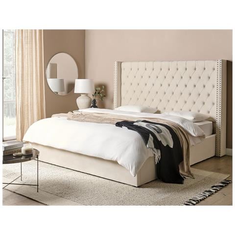 Letto Matrimoniale Contenitore Velluto Bianco Sporco 180 X 200 Cm Lubbon - Foto 1