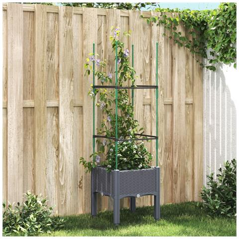 Fioriera Da Giardino Con Traliccio Grigia 40x40x142,5 Cm In Pp - Foto 1