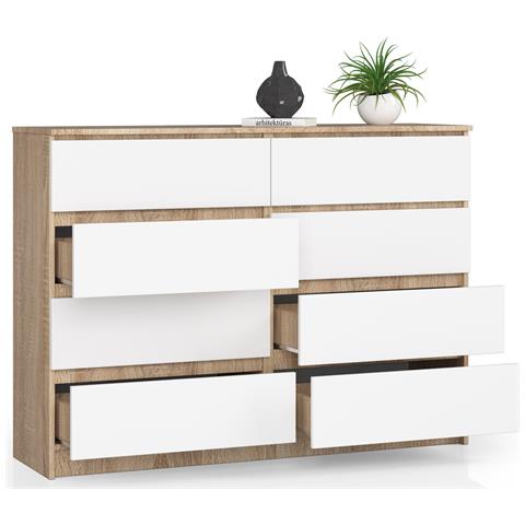 Cassettiera K140, 8 cassetti, 138x40x99 cm, Colore Sonoma Quercia e Bianco - Foto 2