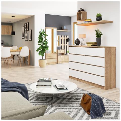 Cassettiera K140, 8 cassetti, 138x40x99 cm, Colore Sonoma Quercia e Bianco - Foto 6
