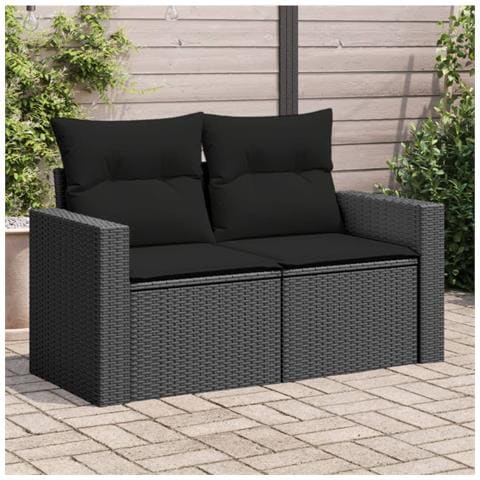 Divano Da Giardino Con Cuscini A 2 Posti Nero In Polyrattan - Foto 8