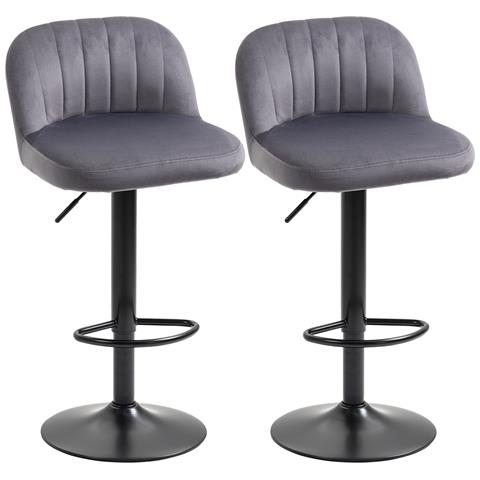 Set 2 Sgabelli Da Bar Con Schienale E Poggiapiedi, Girevoli Con Altezza Regolabile, Grigio - Foto 1