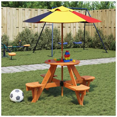 Tavolo Da Picnic Per 4 Bambini Rotondo Con Foro In Legno Abete - Foto 3