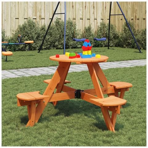 Tavolo Da Picnic Per 4 Bambini Rotondo Con Foro In Legno Abete - Foto 1