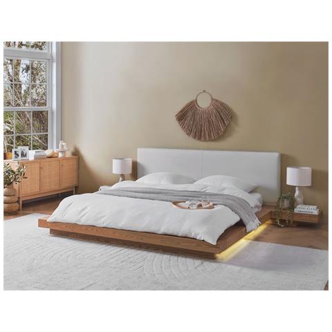 Letto Matrimoniale Led Ecopelle Legno Chiaro 180 X 200 Cm Zen - Foto 1
