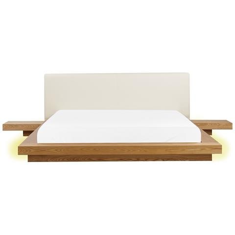 Letto Matrimoniale Led Ecopelle Legno Chiaro 180 X 200 Cm Zen - Foto 2