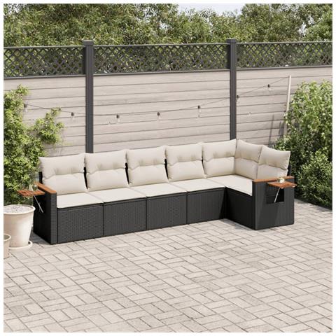 Set Divano Da Giardino 6 Pz Con Cuscini Nero In Polyrattan - Foto 1