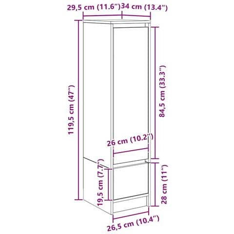 Credenza Alta Rovere Artigianale 29,5x34x119,5 cm in Truciolato - Foto 2