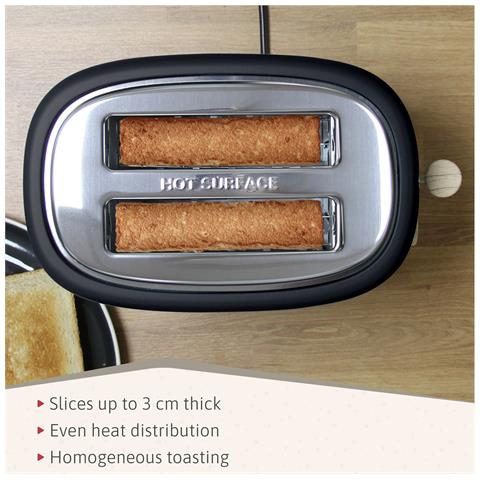 Briebe Ta1166blk Nordic Tostapane A Fessura Larga A 2 Fette, 6 Livelli Di Tostatura, Pinze 870w Nero - Foto 2