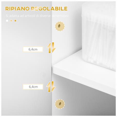 Mobiletto Bagno Moderno con Armadietto, Cassetto e Mensola Regolabile, 60x30x120cm, Bianco - Foto 6