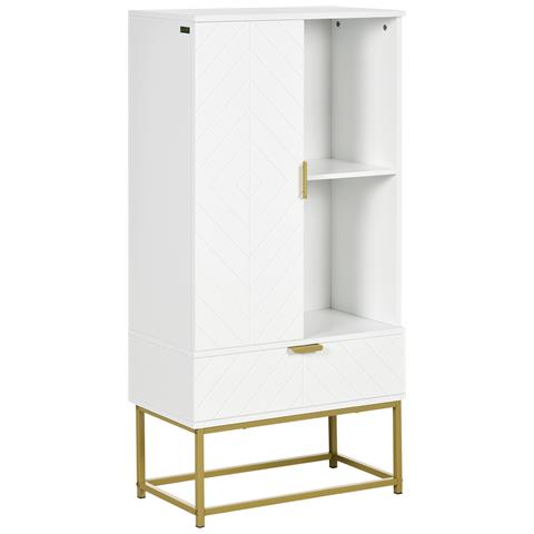 Mobiletto Bagno Moderno con Armadietto, Cassetto e Mensola Regolabile, 60x30x120cm, Bianco - Foto 1