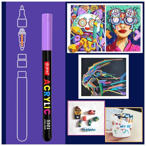 Upai Evidenziatori Con Vernice Acrilica A Base D'acqua. 12 Colori Con Punta Di 0,7-1mm. - Foto 4