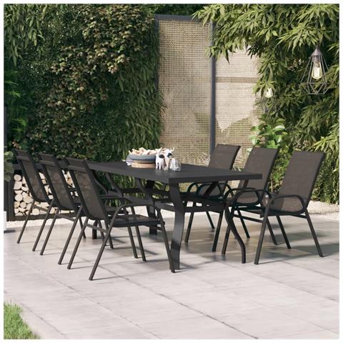 Lusso Casadino -  Tavolo Da Giardino Nero 180x80x70 Cm In Acciaio E Vetro - Foto 6