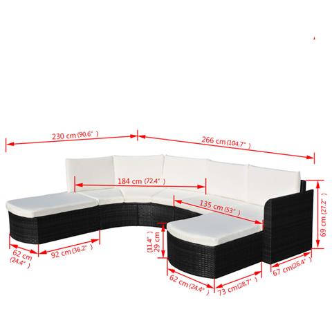 Set Divani Da Giardino 4 Pz Con Cuscini In Polyrattan Nero - Foto 6