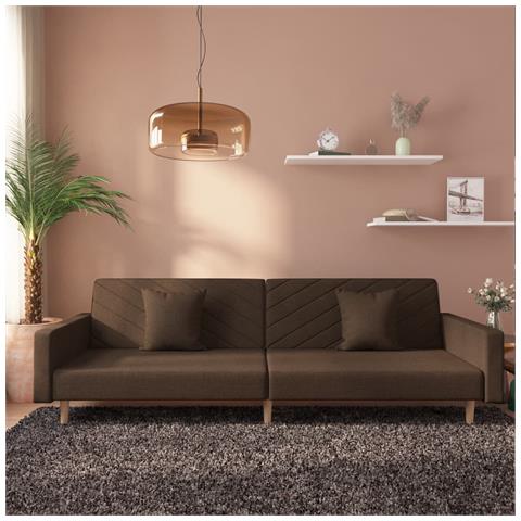 Divano Letto a 2 Posti con 2 Cuscini Marrone in Tessuto - Foto 2