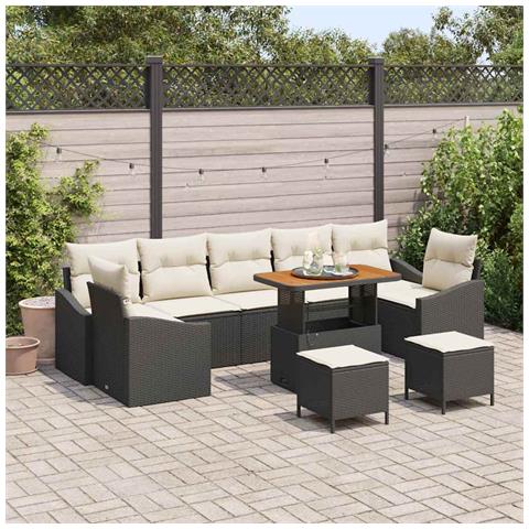 Set Divano Giardino 10 Pezzi con Cuscini Nero Polyrattan Acacia,  Divano Giardino per 2 Persone con Cuscini Nero Polyrattan,  Set Pranzo Giardino 3 Pezzi con Cuscini Nero Polyrattan Acacia - Foto 2