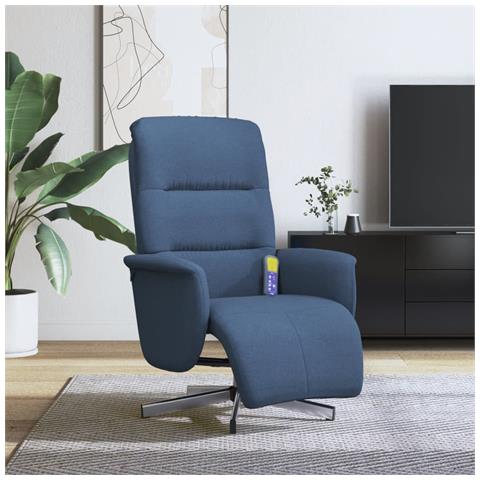 Poltrona Reclinabile Massaggiante con Poggiapiedi Blu Tessuto - Foto 2