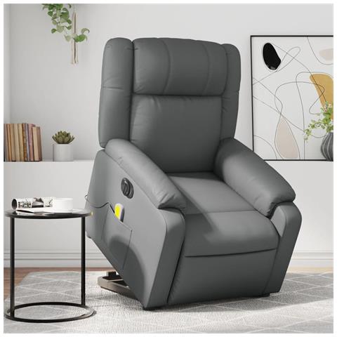 Poltrona Alzapersona Reclinabile Grigio in Similpelle - Foto 2