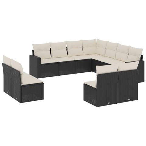 Set Divani da Giardino 11 pz con Cuscini in Polyrattan Nero - Foto 1