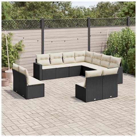 Set Divani da Giardino 11 pz con Cuscini in Polyrattan Nero - Foto 2