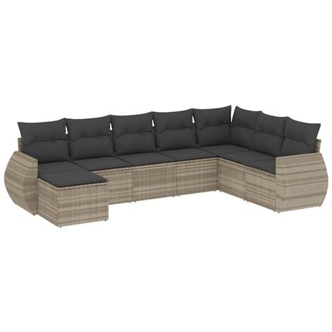 Set Divano da Giardino 8pz con Cuscini Grigio Chiaro Polyrattan - Foto 1