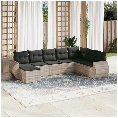 Set Divano da Giardino 8pz con Cuscini Grigio Chiaro Polyrattan - Foto 2