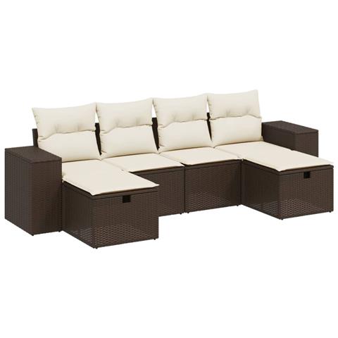 Set Divano da Giardino 6 pz con Cuscini Marrone in Polyrattan - Foto 1