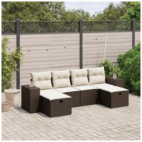 Set Divano da Giardino 6 pz con Cuscini Marrone in Polyrattan - Foto 2