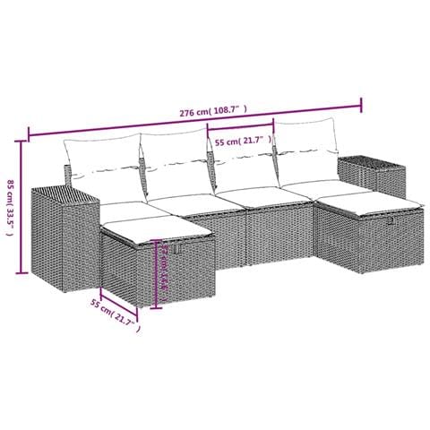 Set Divano da Giardino 6 pz con Cuscini Marrone in Polyrattan - Foto 4