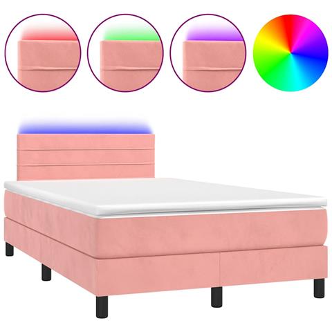 Letto a Molle con Materasso e LED Rosa 120x190 cm in Velluto - Foto 1