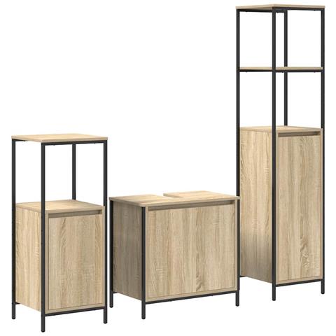 Set di mobili per il bagno con porta 3 pcs Rovere Sonoma e Nero - Foto 1