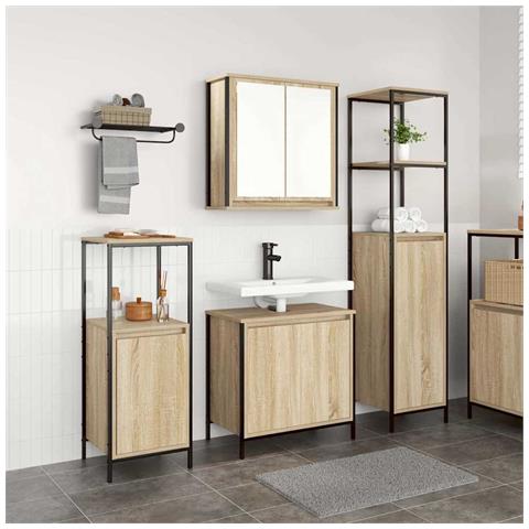 Set di mobili per il bagno con porta 3 pcs Rovere Sonoma e Nero - Foto 2