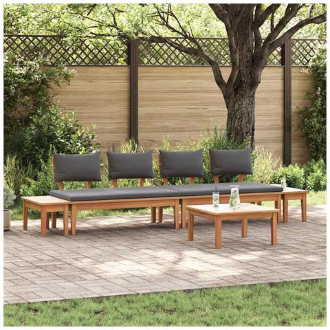 Set Panchina da Giardino con cuscino 5 pcs Marrone e Grigio - Foto 2