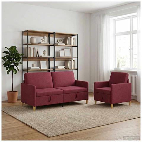 Set di Divani con Storage 2 pcs Rosso Vino Poliestere - Foto 2