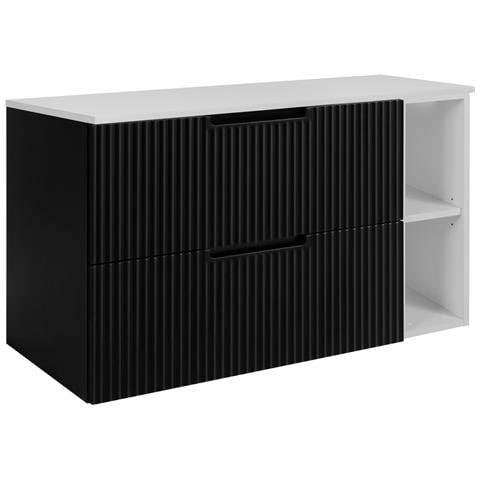 Mobile da bagno, Nero, 80 cm, 2 cassetti con chiusura ammortizzata, Frontali scanalati - Foto 1